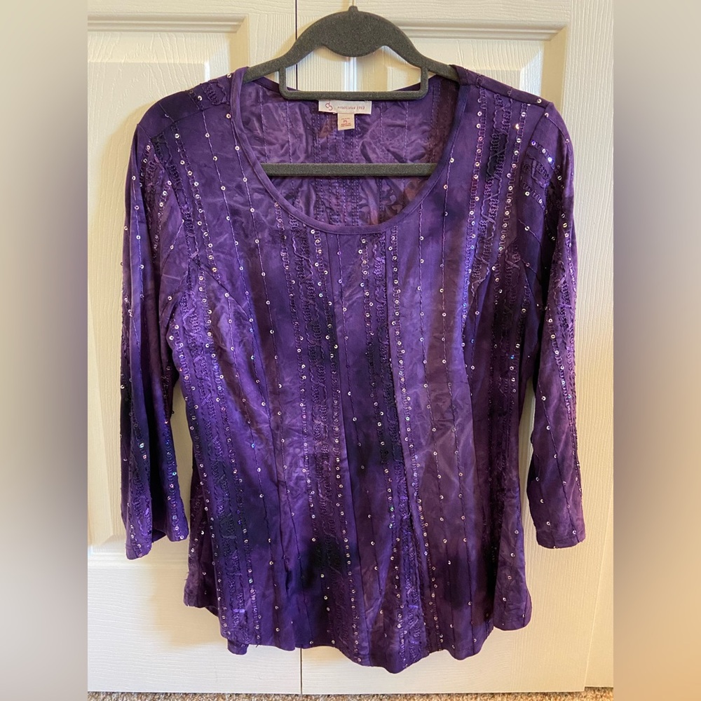 Purple Dress barn shirt with stitching and sequin details